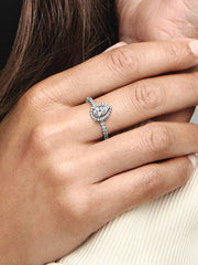 Sparkling Pear Halo Ring Sterling silver