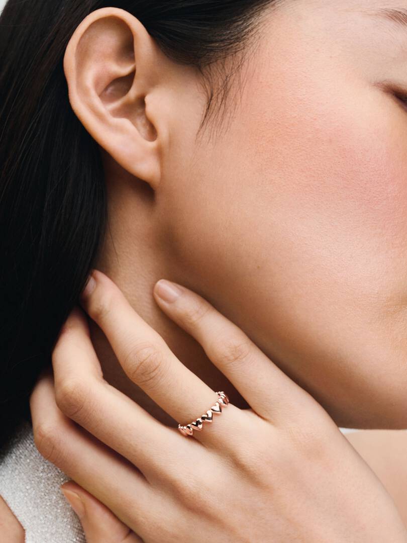 Row of Hearts Ring 14k rose gold plating