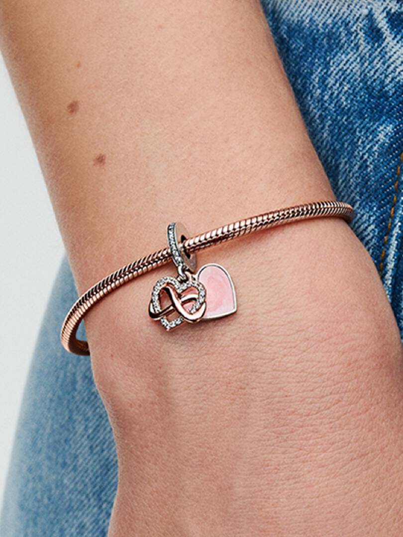 Sparkling Infinity Heart Dangle Charm Sterling silver, 14k rose gold plating