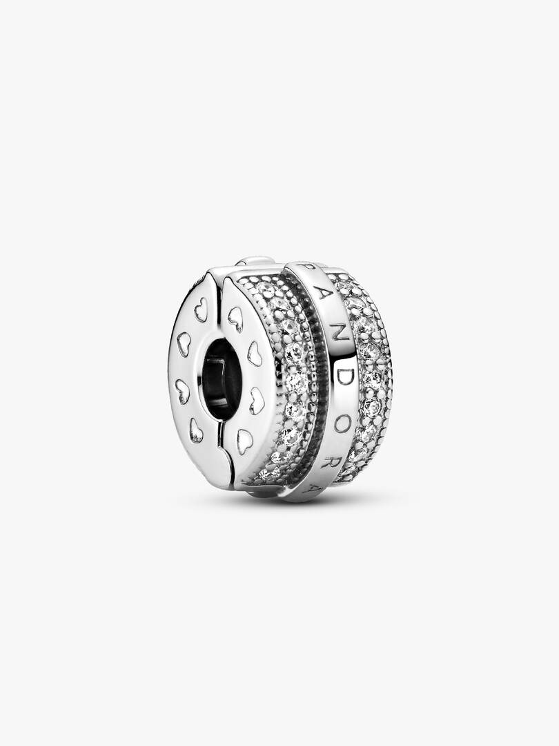 FINAL SALE - Sparkling Pavé Lines & Logo Clip Charm Sterling silver