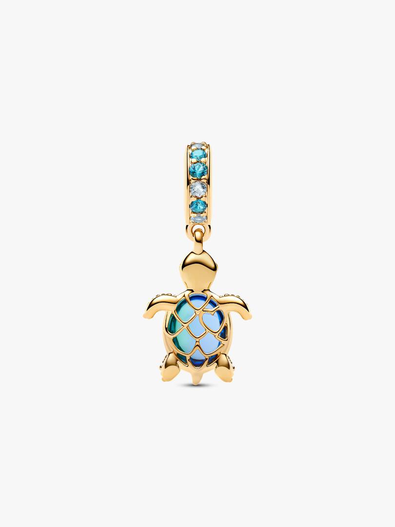 Sea Turtle Murano Glass Dangle Charm 14k gold plating
