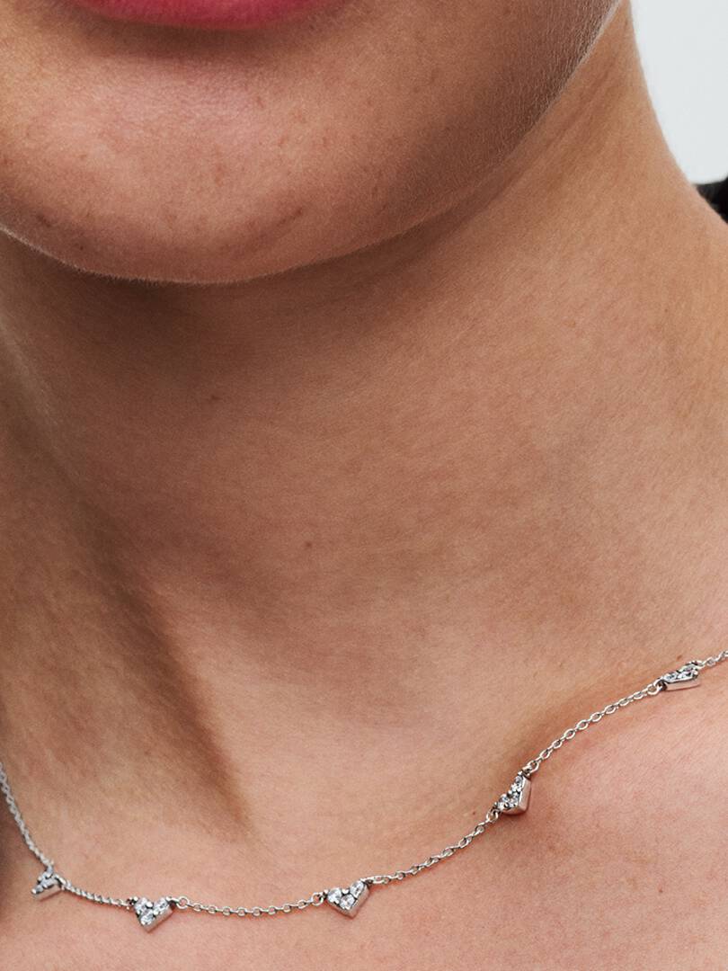 FINAL SALE - Triple Stone Heart Station Chain Necklace Sterling silver