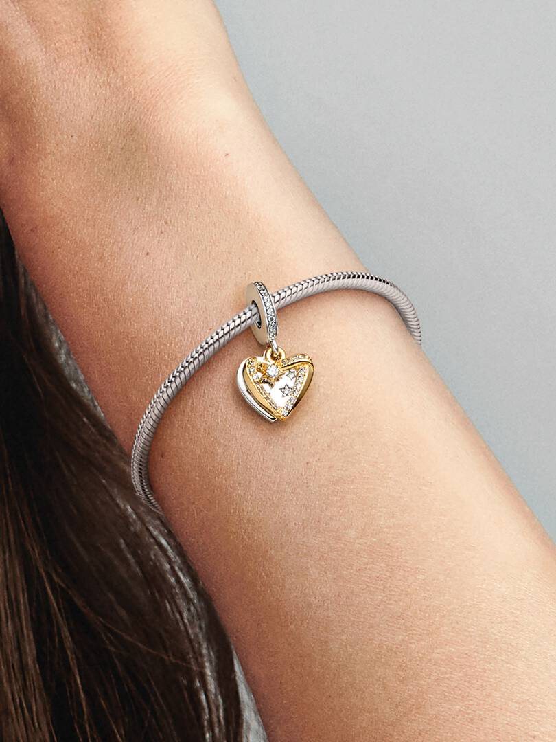 FINAL SALE - Shooting Star Hearts Double Dangle Charm Sterling silver, 14k gold plating