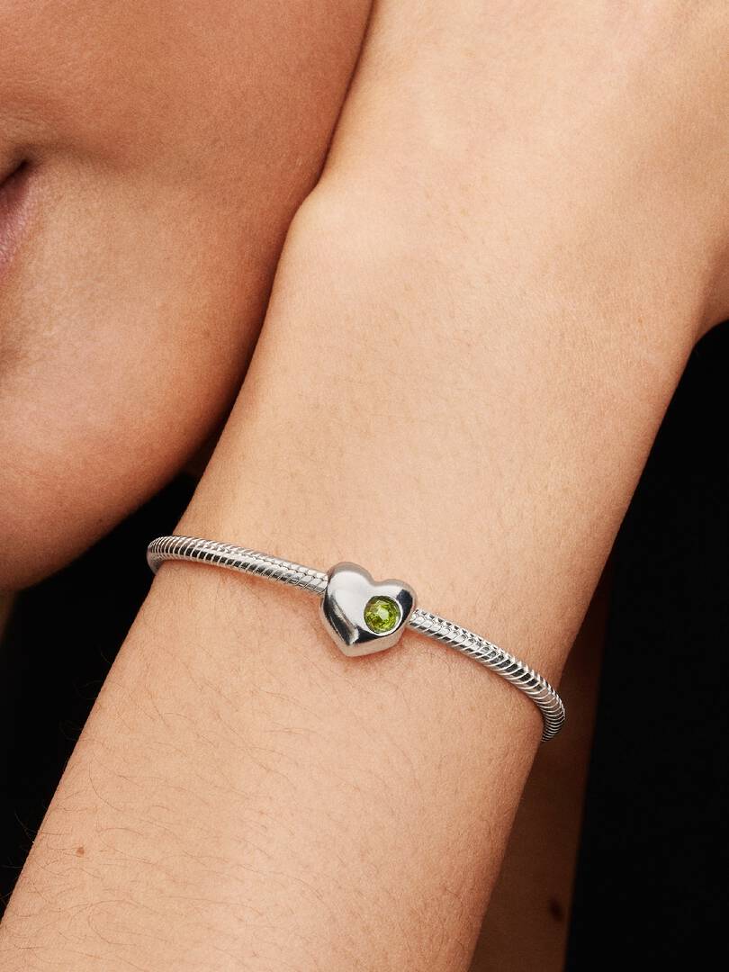 Engravable Spring Green Stone Heart Charm Sterling silver
