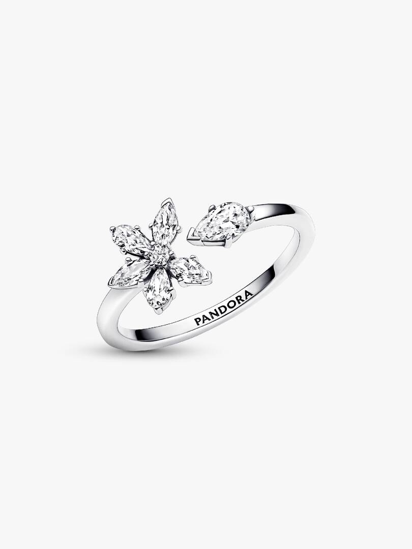 FINAL SALE - Sparkling Herbarium Cluster Open Ring Sterling silver