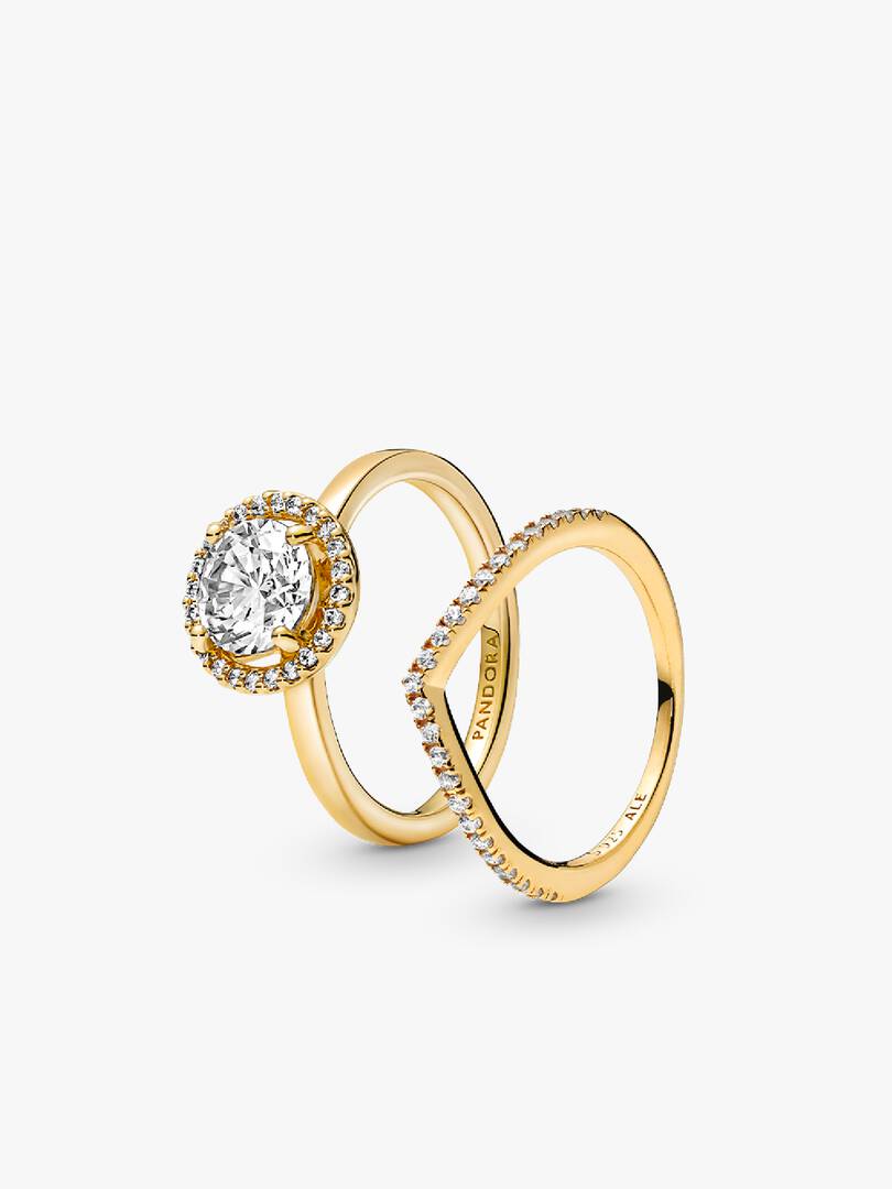 Halo of Gold Sparkling Wishbone Ring Set 2 Quantity