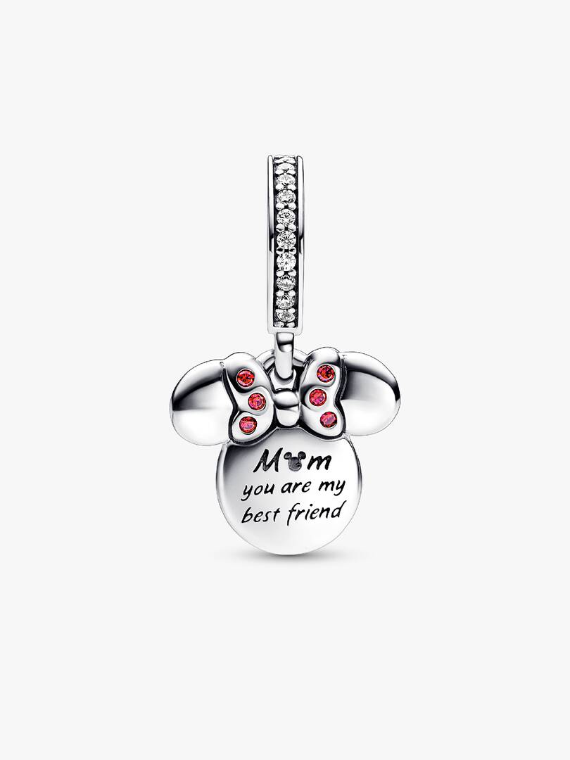 Disney Minnie Mouse Silhouette "Mom" Double Dangle Charm Sterling silver, 14k rose gold plating