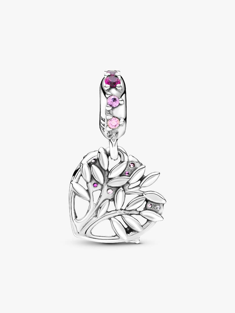 Pink Heart Family Tree Dangle Charm Sterling silver