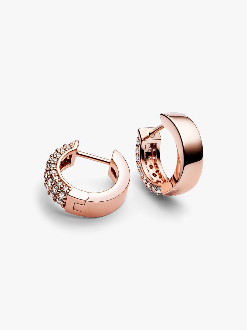 FINAL SALE - Pandora Timeless Pavé Double-row Hoop Earrings 14k rose gold plating