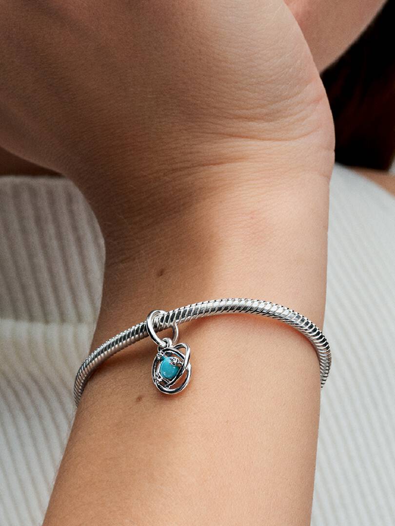 FINAL SALE - Turquoise Blue Eternity Circle Dangle Charm Sterling silver