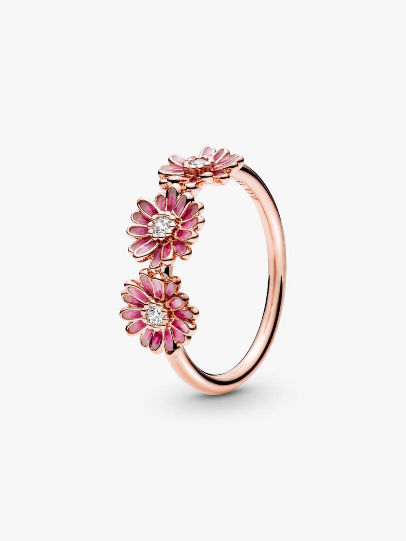 FINAL SALE - Pink Daisy Flower Trio Ring 14k rose gold plating