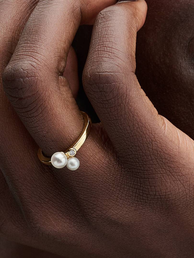 FINAL SALE - Duo Treated Freshwater Cultured Pearls Ring 14k gold plating