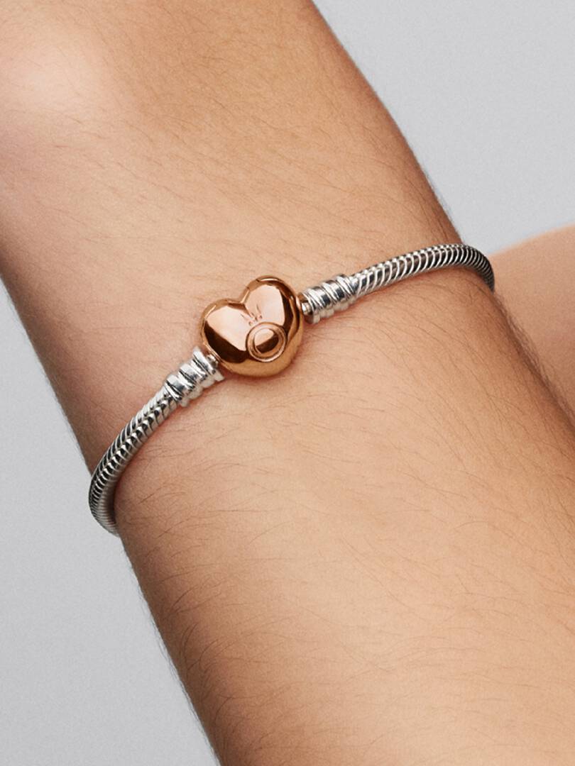 Moments Heart & Snake Chain Bracelet Sterling silver, 14k rose gold plating
