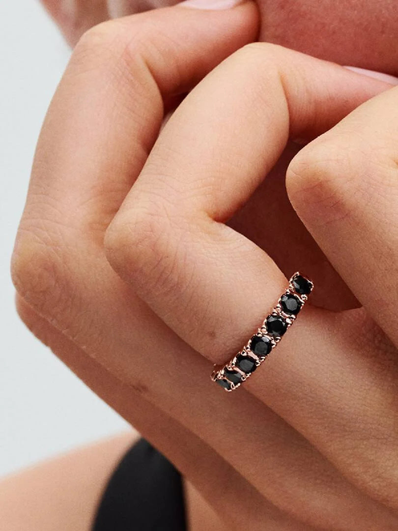 FINAL SALE - Black Sparkling Row Eternity Ring 14k rose gold plating