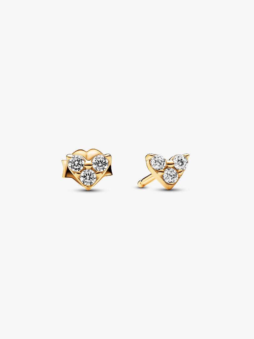 Triple Stone Heart Stud Earrings 14k gold plating