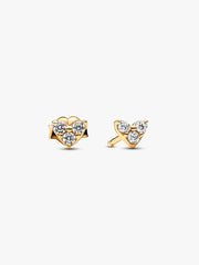Triple Stone Heart Stud Earrings 14k gold plating