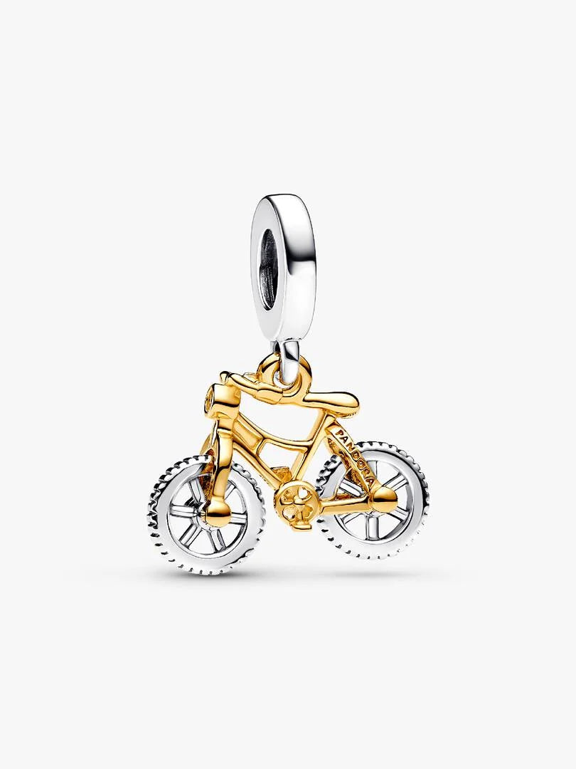 Two-tone Spinning Wheels Bicycle Dangle Charm Sterling silver, 14k gold plating