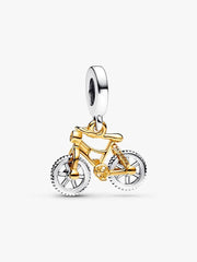 Two-tone Spinning Wheels Bicycle Dangle Charm Sterling silver, 14k gold plating