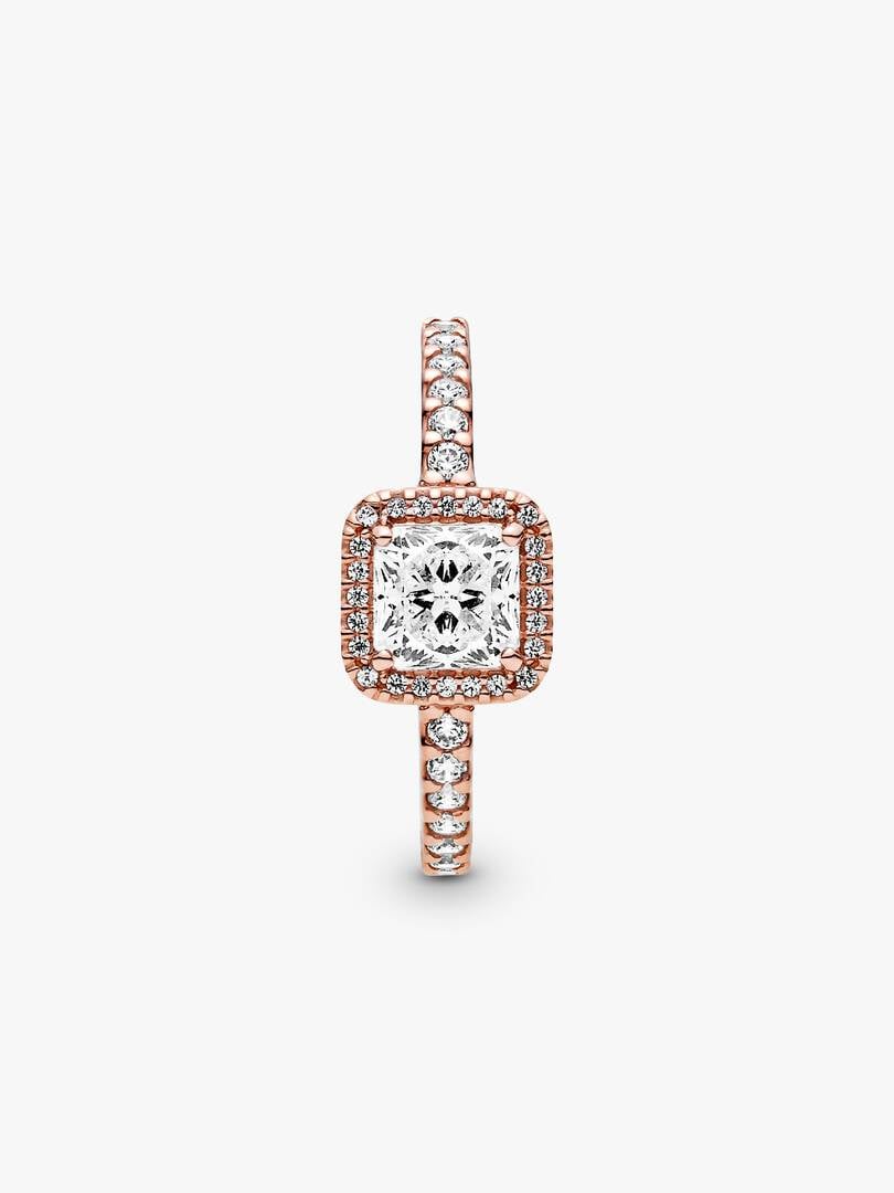 Square Sparkle Halo Ring 14k rose gold plating