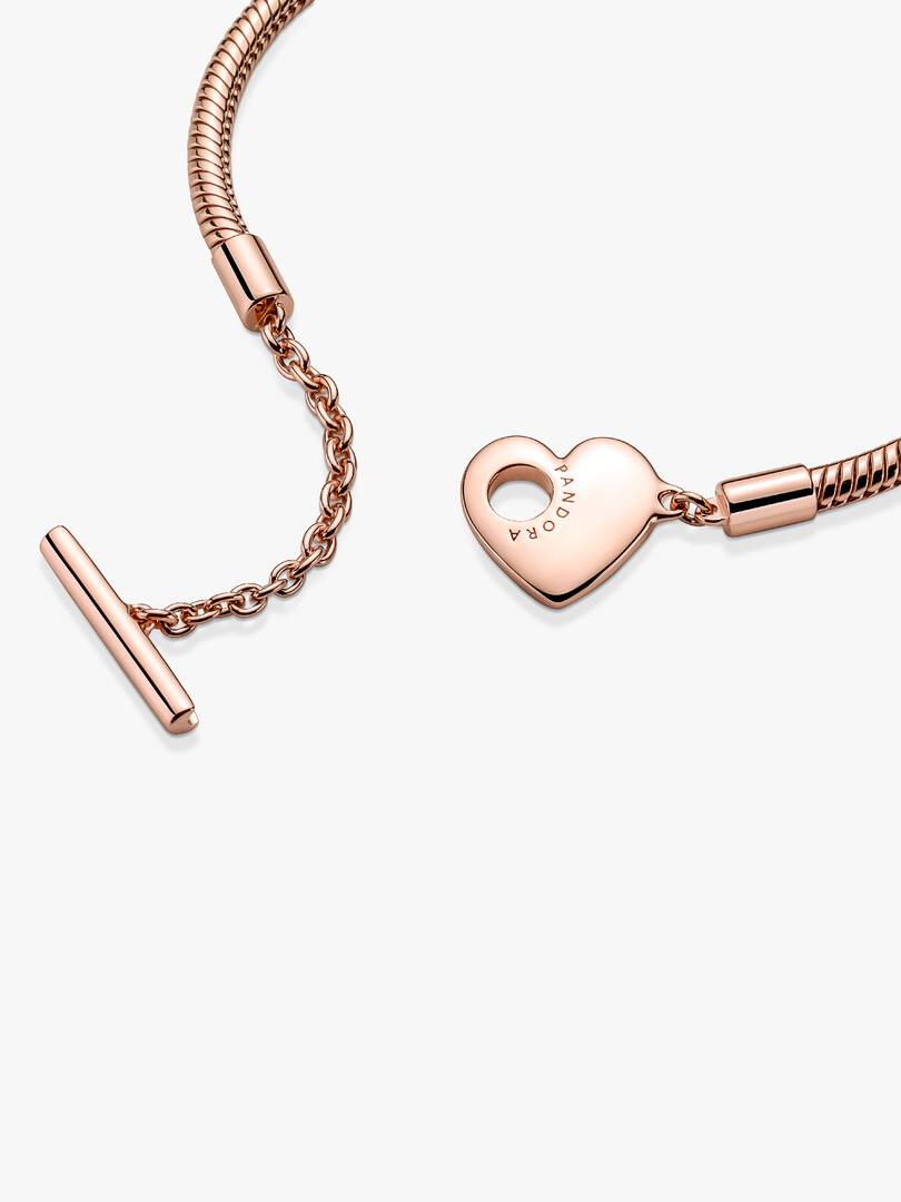 Pandora Moments Heart T-Bar Snake Chain Bracelet 14k rose gold plating