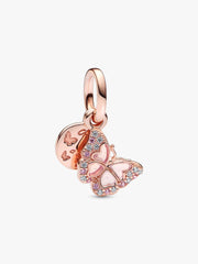 Pink Butterfly & Quote Double Dangle Charm 14k rose gold plating