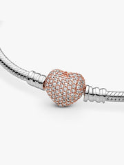 Pandora Moments Pavé Heart Clasp Snake Chain Bracelet Sterling silver, 14k rose gold plating