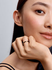 Black Enamel & Stones Ring 14k gold plating