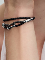 Pandora Moments Brown Braided Double Leather Bracelet Sterling silver