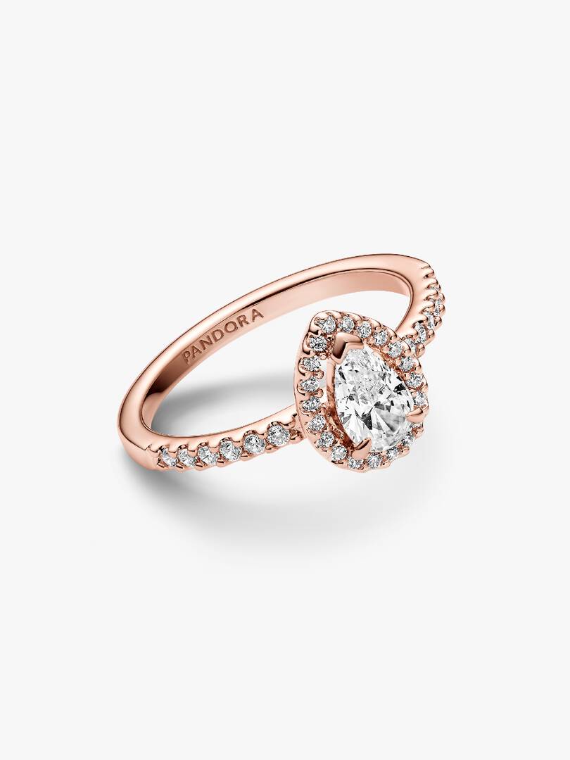 Sparkling Pear Halo Ring 14k rose gold plating