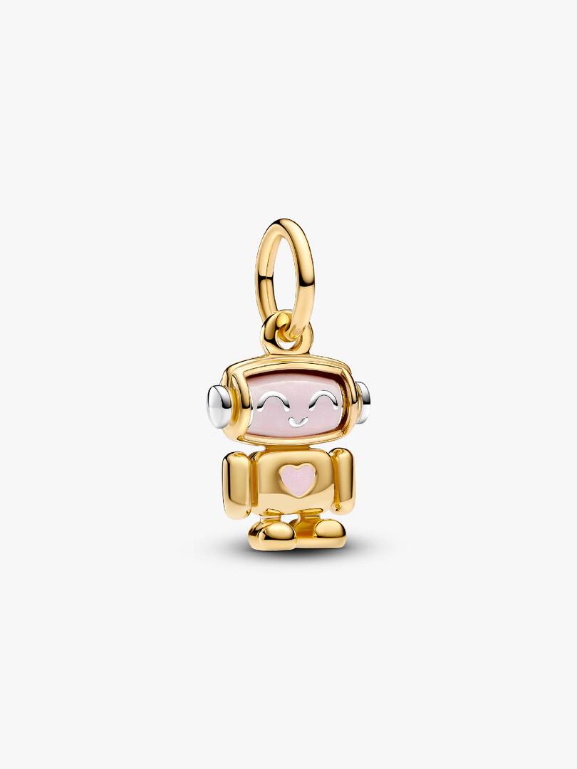 Spinnable Face Robot Dangle Charm Sterling silver, 14k gold plating