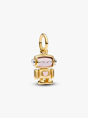 Spinnable Face Robot Dangle Charm Sterling silver, 14k gold plating