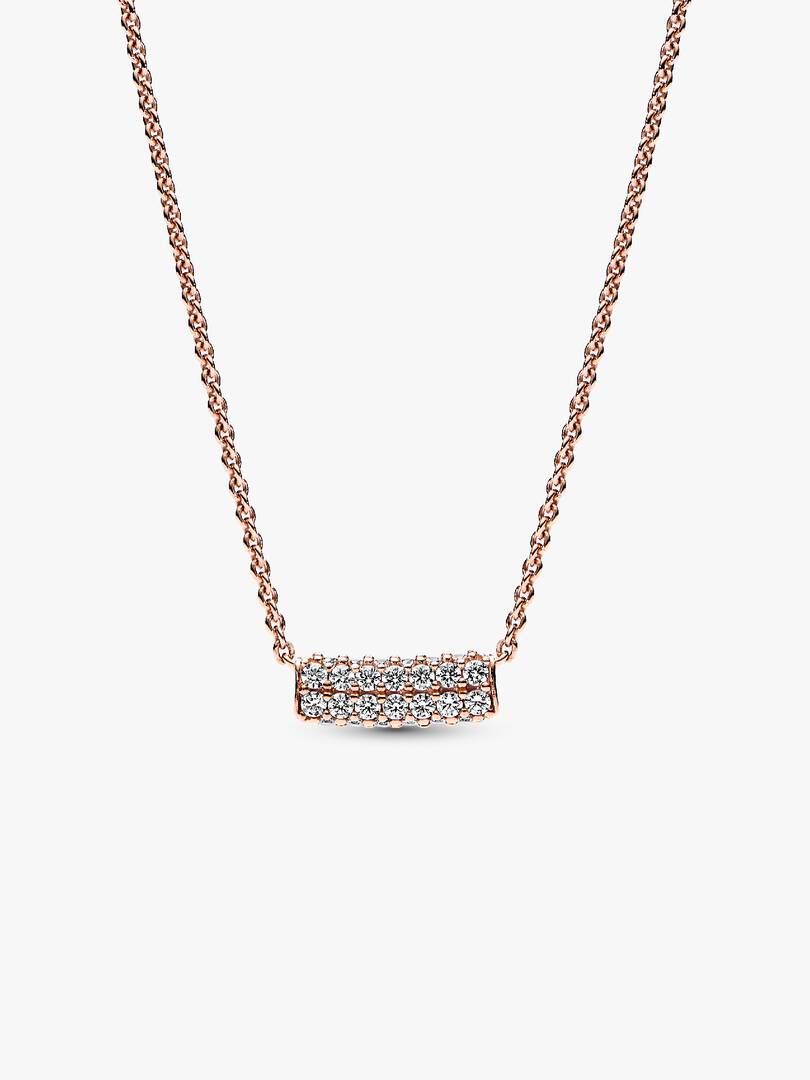 FINAL SALE - Pandora Timeless Pavé Double-row Bar Collier Necklace 14k rose gold plating
