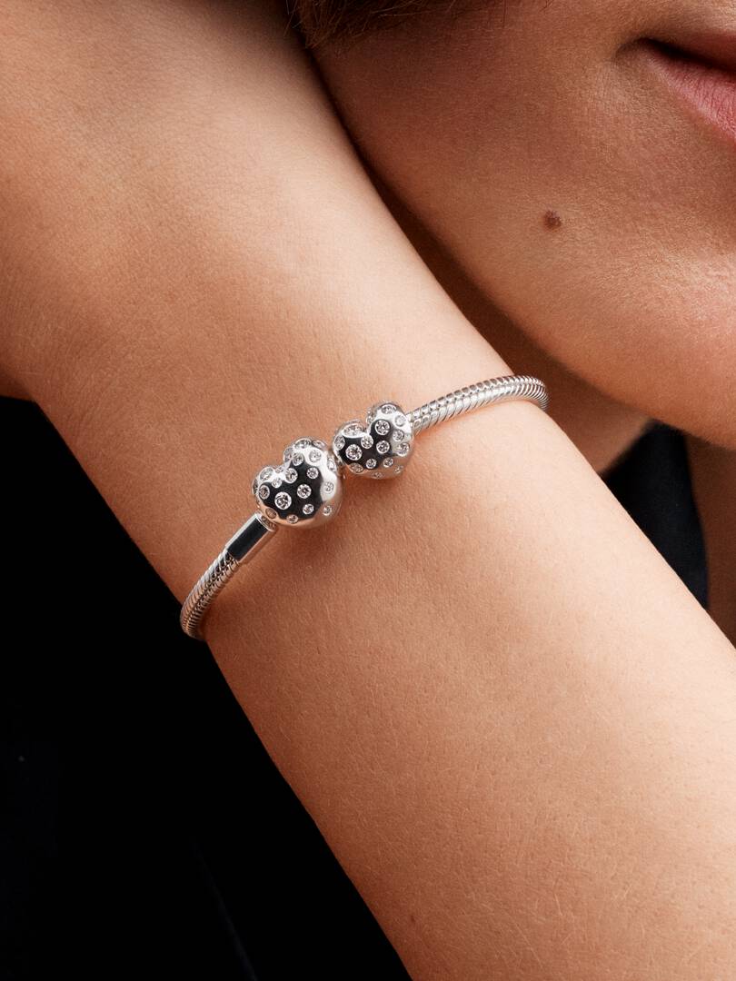Pandora Sterling Silver Lab-grown Diamond Heart Clasp Snake Chain Bracelet 0.51 ct TW, Sterling silver
