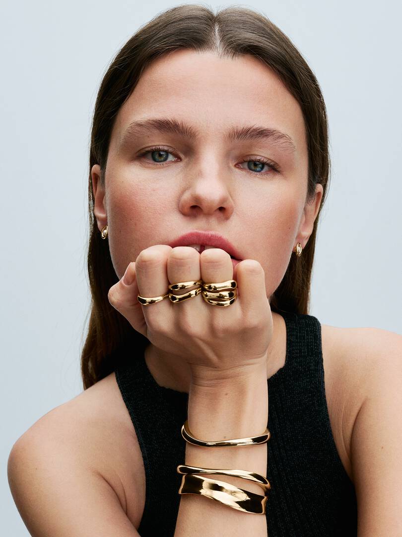 Organically Shaped Broad Open Bangle 14k gold plating