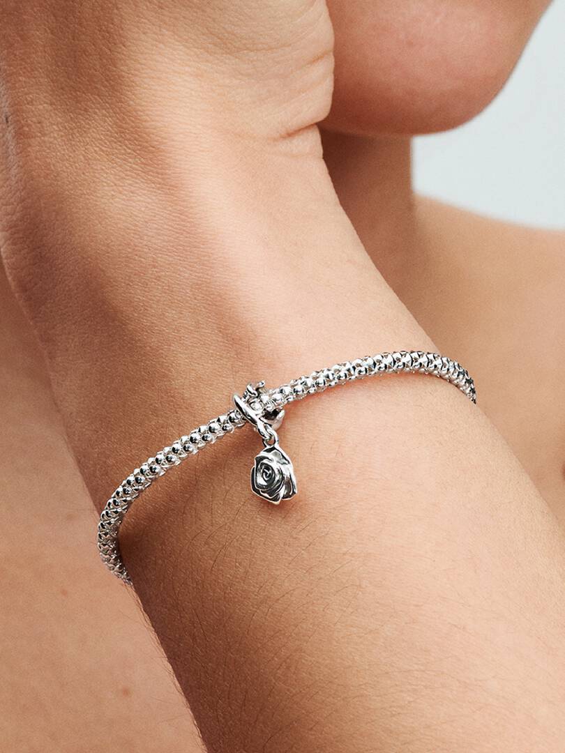 Rose in Bloom Dangle Charm Sterling silver