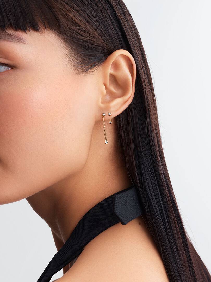 Pandora Era Bezel Lab-Grown Diamond Paperclip Chain Drop Earrings 0.12 ct TW, 14k gold