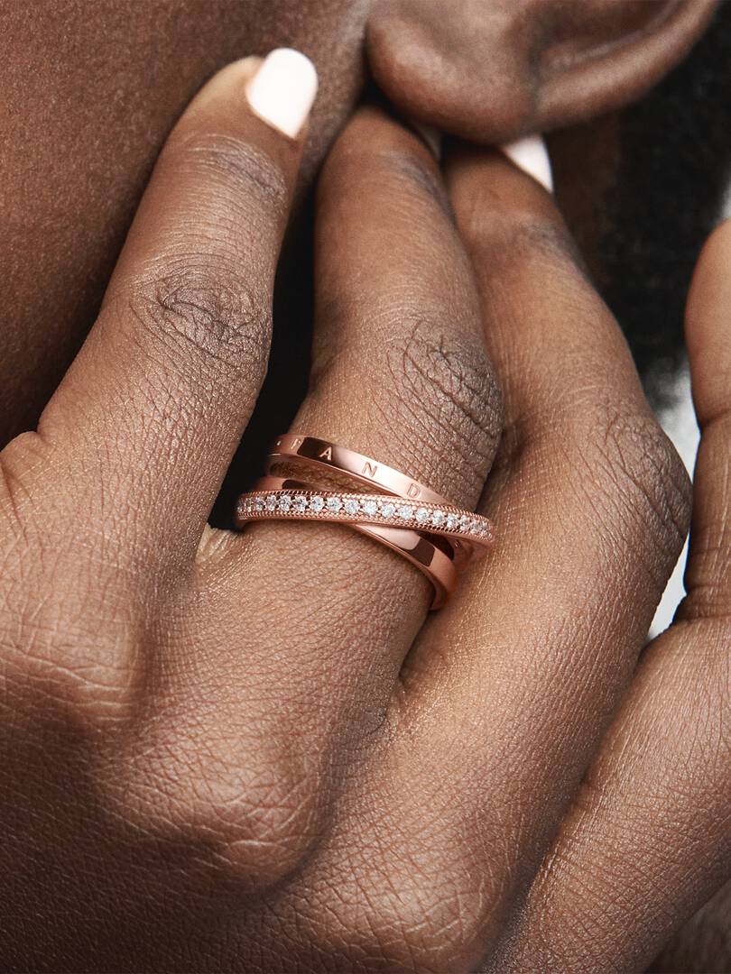 Crossover Pavé Triple Band Ring 14k rose gold plating