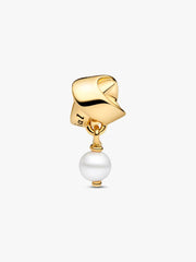 FINAL SALE - Treated Freshwater Cultured Pearl Ribbon Charm 14k gold plating