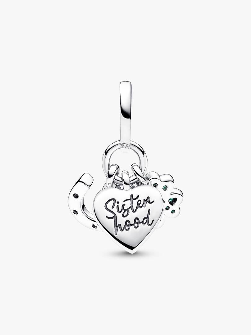 FINAL SALE - Four Leaf Clover, Heart and Horseshoe Triple Dangle Charm Sterling silver