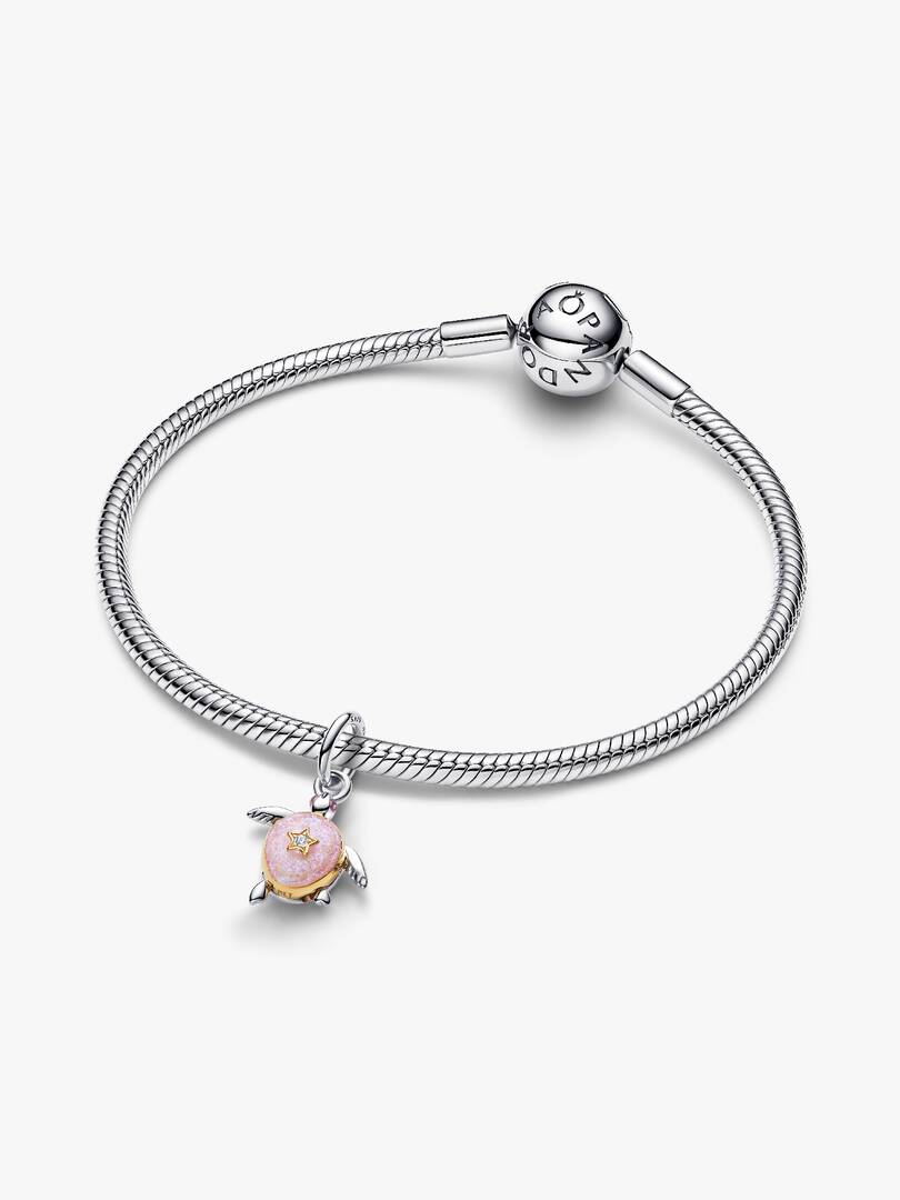 2026 Pink Sea Turtle Lab-grown Diamond Dangle Charm 0.007 ct TW, Sterling silver, 14k gold plating