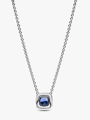 Sparkling Square Blue Halo Pendant Necklace Sterling silver