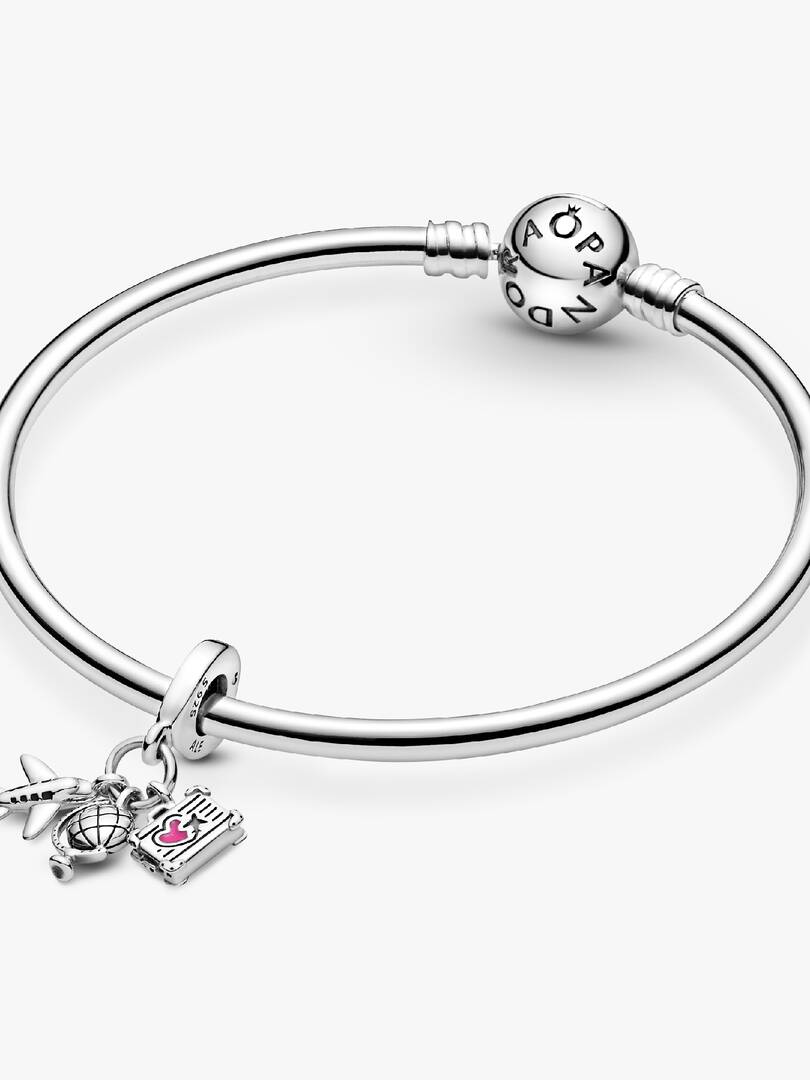 Airplane, Globe & Suitcase Dangle Charm Sterling silver