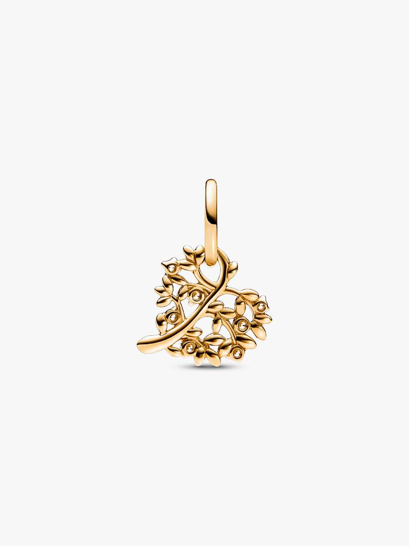 Sparkling Heart & Family Tree Dangle Charm 14k gold