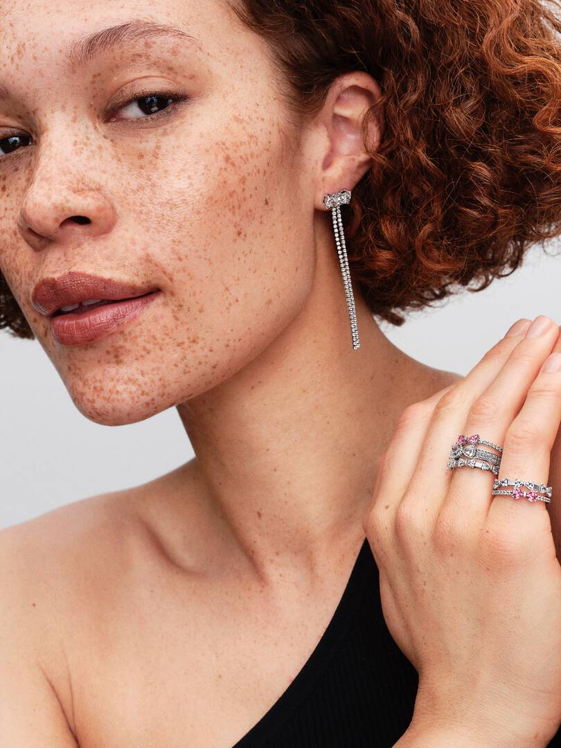 Sparkling Pink Bow Ring Sterling silver