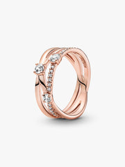 FINAL SALE - Sparkling Triple Band Ring 14k rose gold plating