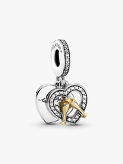 Two-tone Happy Anniversary Dangle Charm 14k gold, Sterling silver