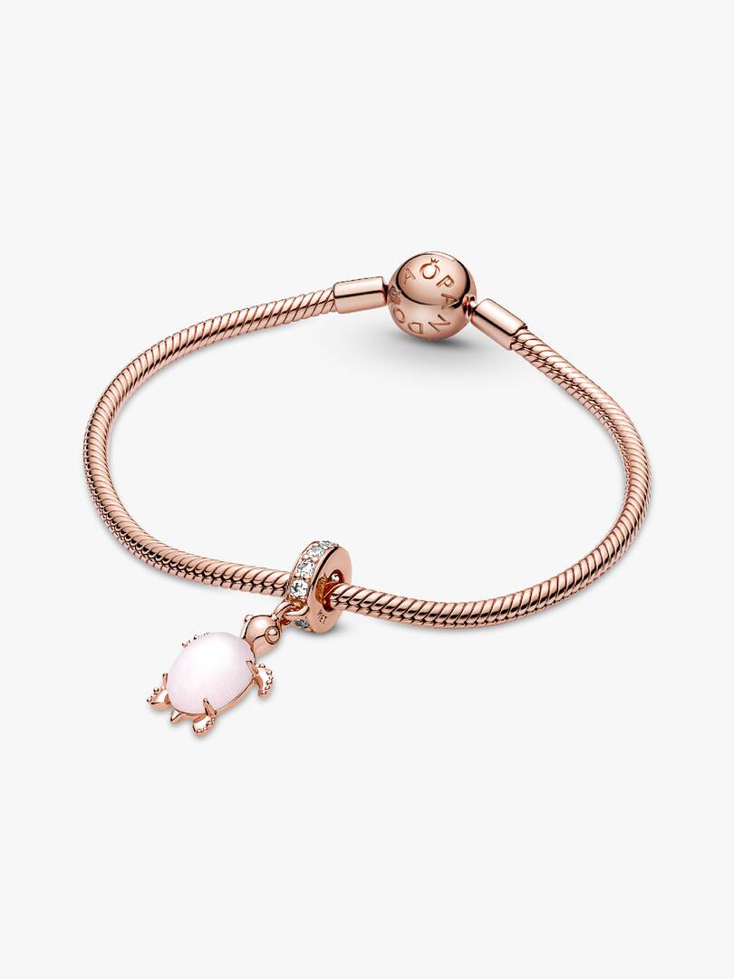 Murano Glass Pink Sea Turtle Dangle Charm 14k rose gold plating