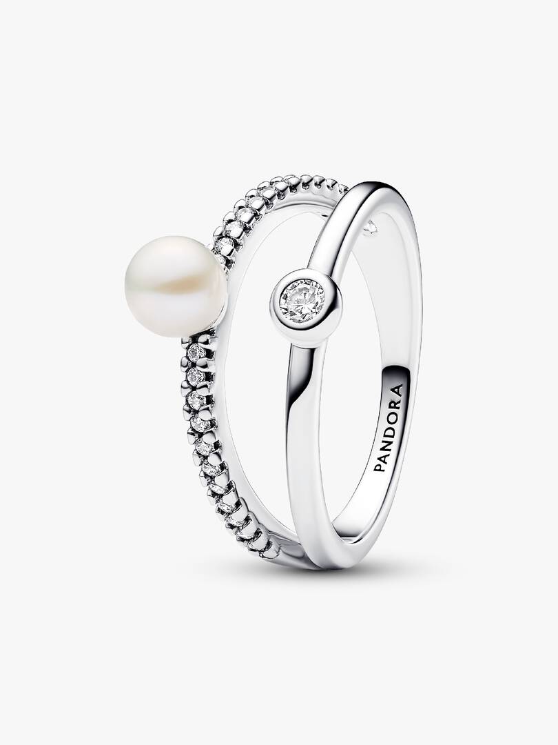 FINAL SALE - Treated Freshwater Cultured Pearl & Pavé Double Band Ring Sterling silver