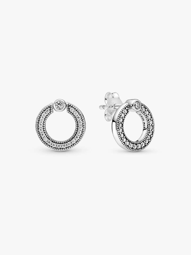 Pavé & Logo Circle Reversible Stud Earrings Sterling silver