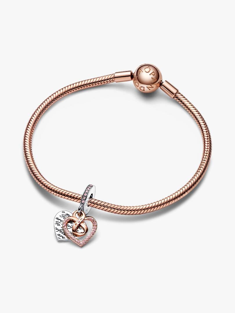FINAL SALE - Two-tone Infinity Heart Double Dangle Charm Sterling silver, 14k rose gold plating